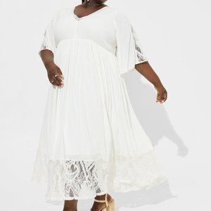 Torrid Festi Mixed Lace Washable Gauze Maxi Dress  sz 0 NWT